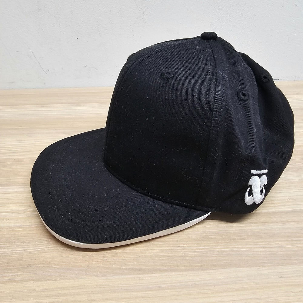 Flat Brim Snapback Hat Mens Large Black White Trim Skater Streetwear THiiK 7 /14
